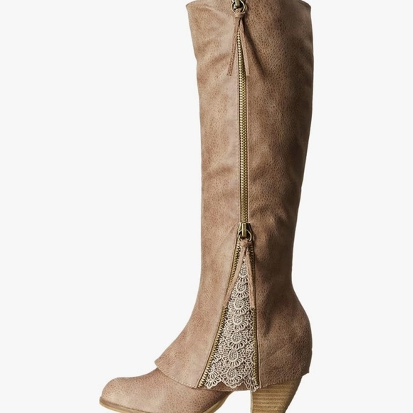 Not Rated Shoes - Beautiful ~Tall Leather Boots with Lace Accents. Taupe. Excellent used condition